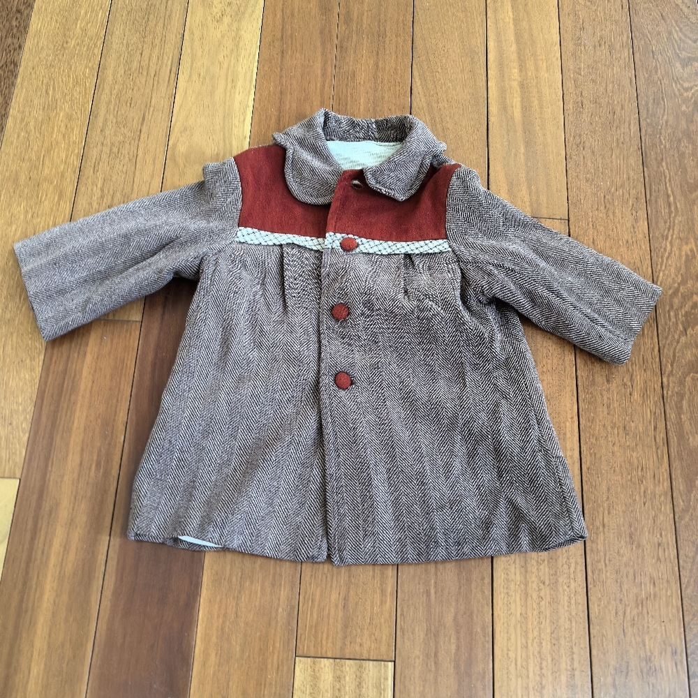 Stylish Kids' Brown Red Coat VINTAGE style hand made baby toddler coats jacket